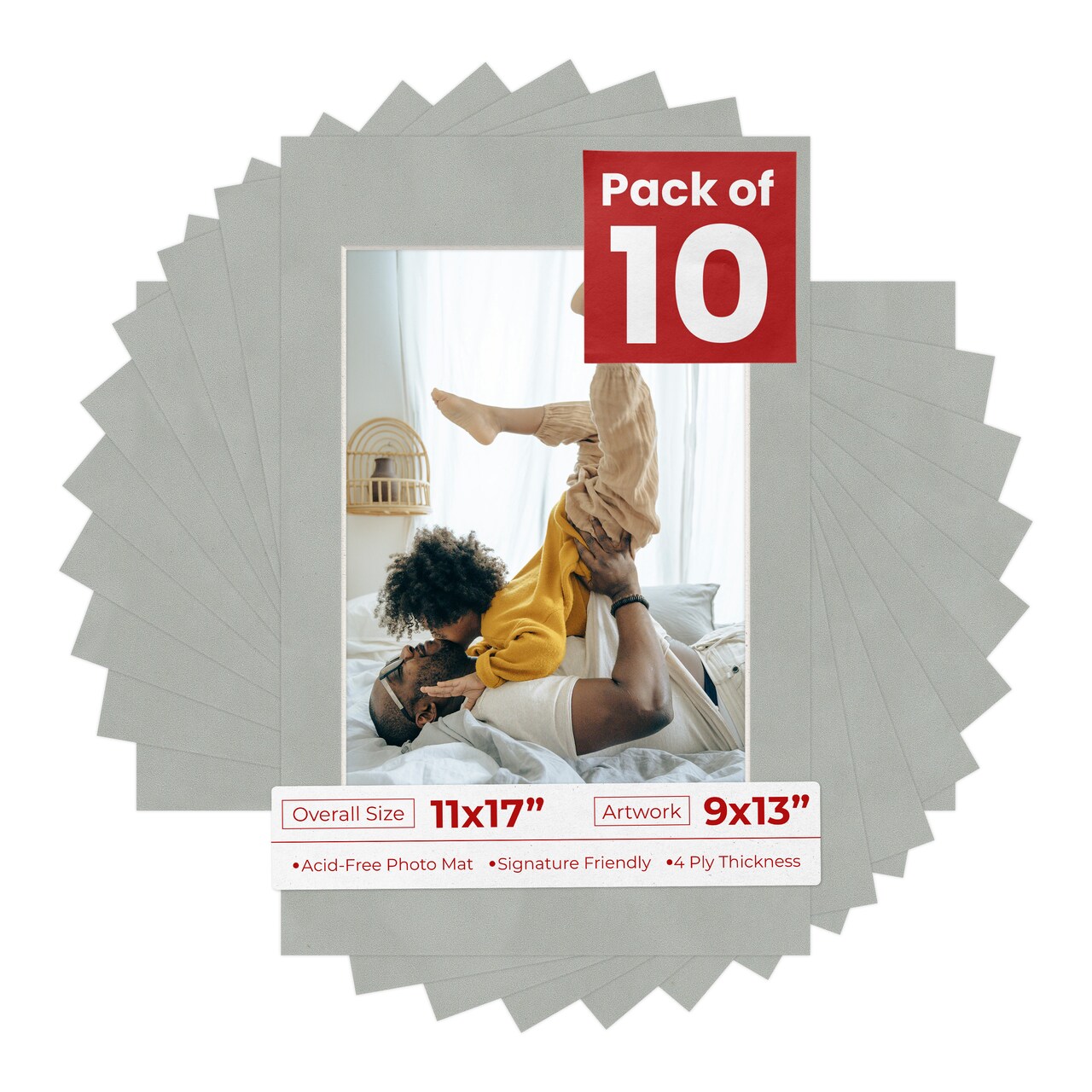 Light Grey Suede Mat Board for 11x17 Frames - Fits 9x13 Photos